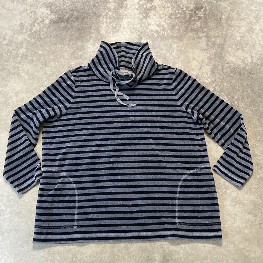 Talbots Sweatshirt Women 2XP Velvet Stripe Funnel Neck‎ Pullover Gray Black